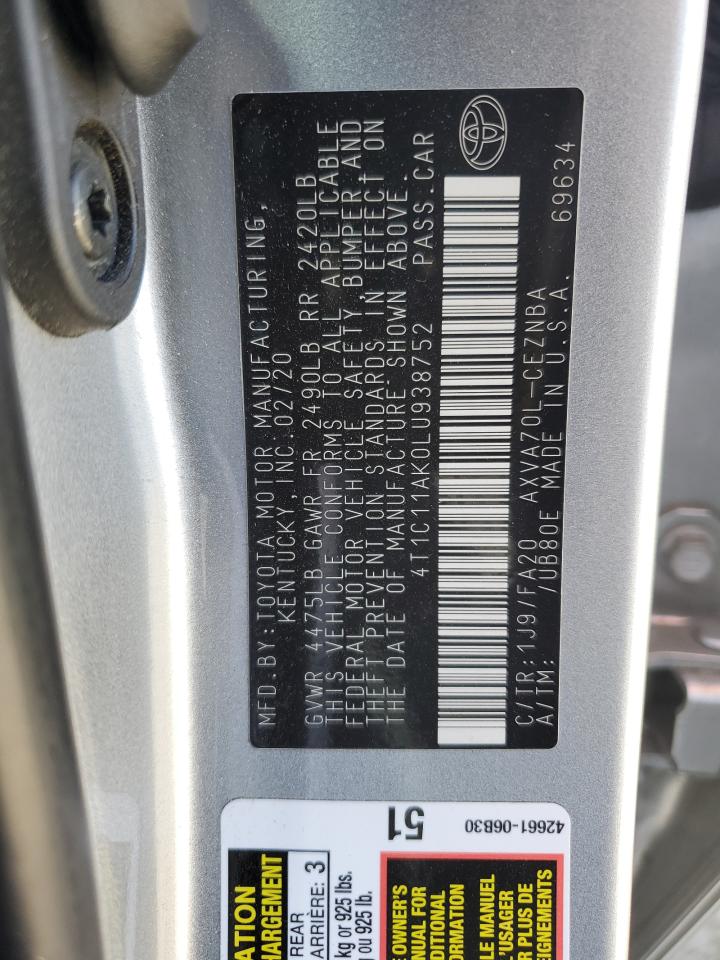 4T1C11AK0LU938752 2020 Toyota Camry Le
