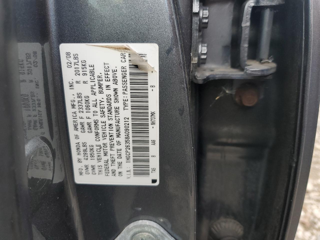 1HGCP26358A090212 2008 Honda Accord Lx