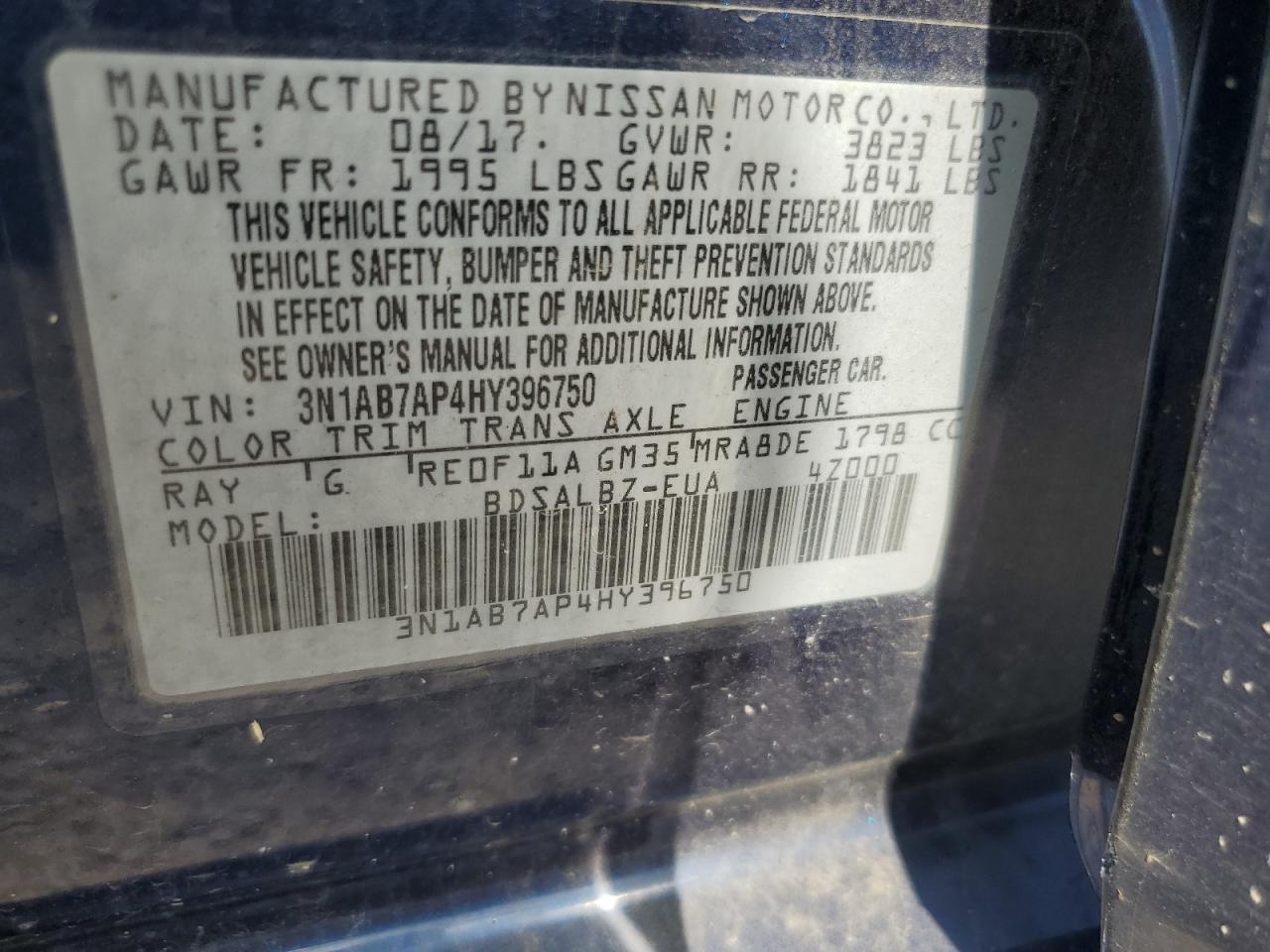 3N1AB7AP4HY396750 2017 Nissan Sentra S