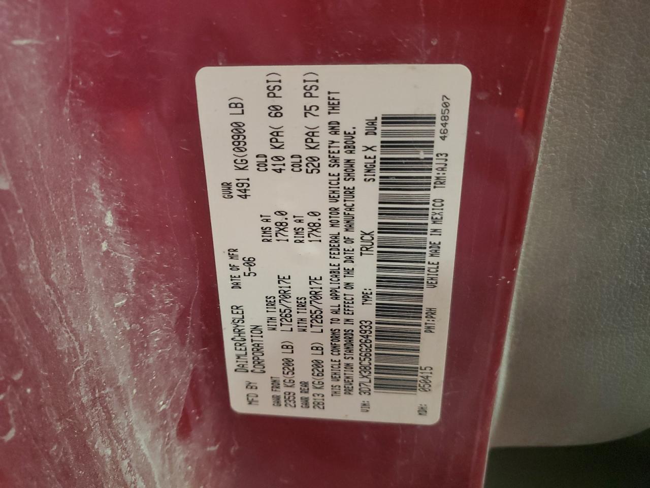 3D7LX38C56G264933 2006 Dodge Ram 3500 St