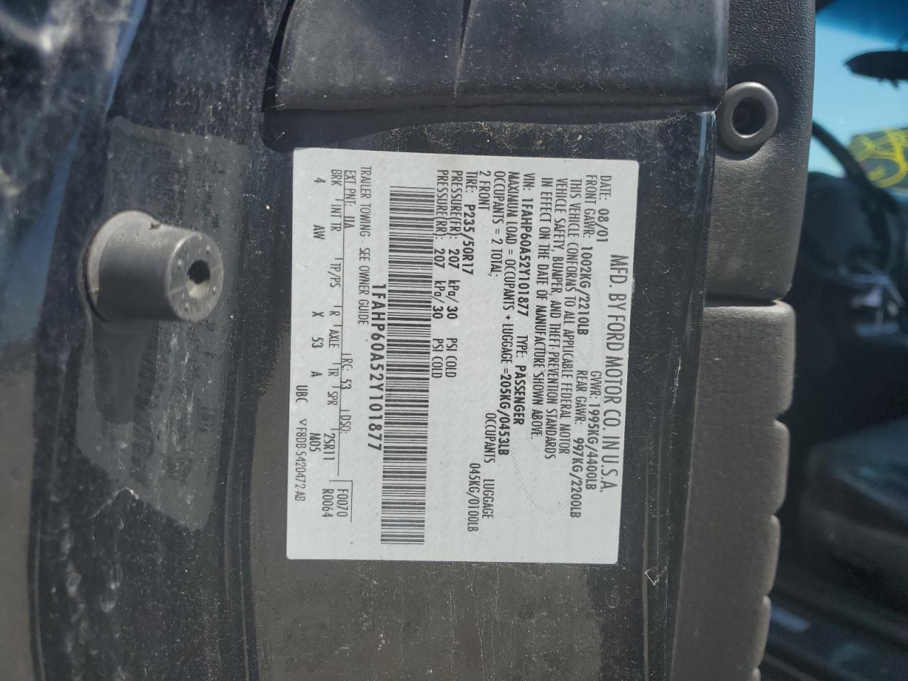 1FAHP60A52Y101877 2002 Ford Thunderbird