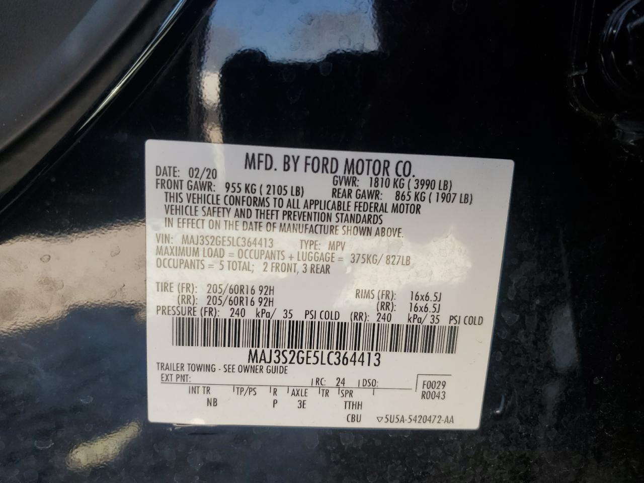 MAJ3S2GE5LC364413 2020 Ford Ecosport Se