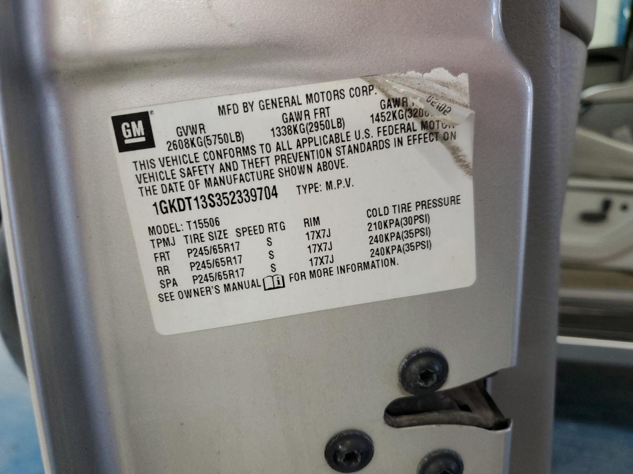 1GKDT13S352339704 2005 GMC Envoy