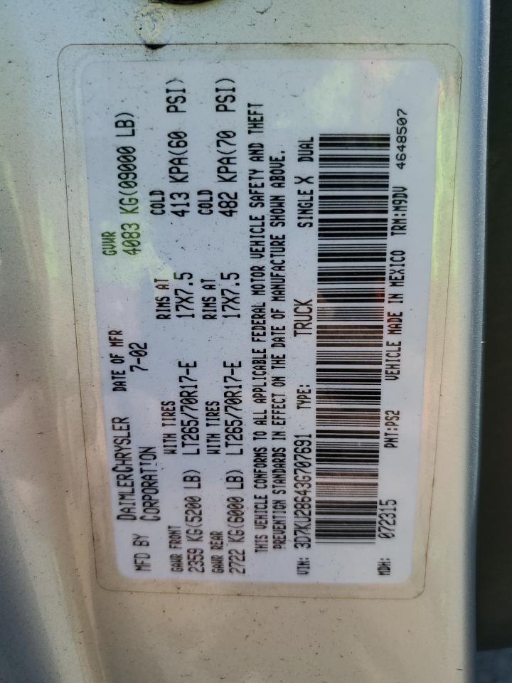 3D7KU28643G707691 2003 Dodge Ram 2500 St