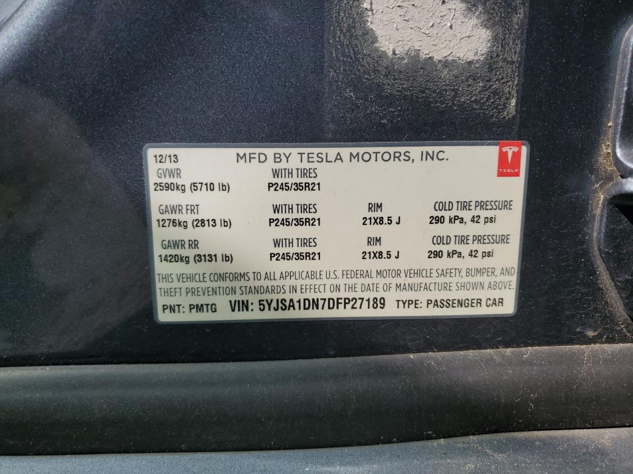 5YJSA1DN7DFP27189 2013 Tesla Model S