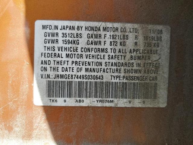 2009 Honda Fit Sport VIN: JHMGE87449S030643 Lot: 56148584