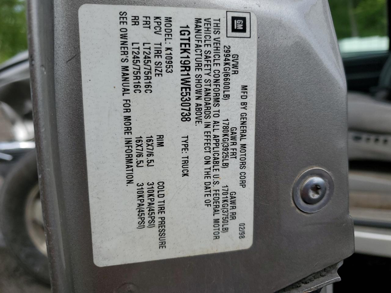 1GTEK19R1WE530738 1998 GMC Sierra K1500