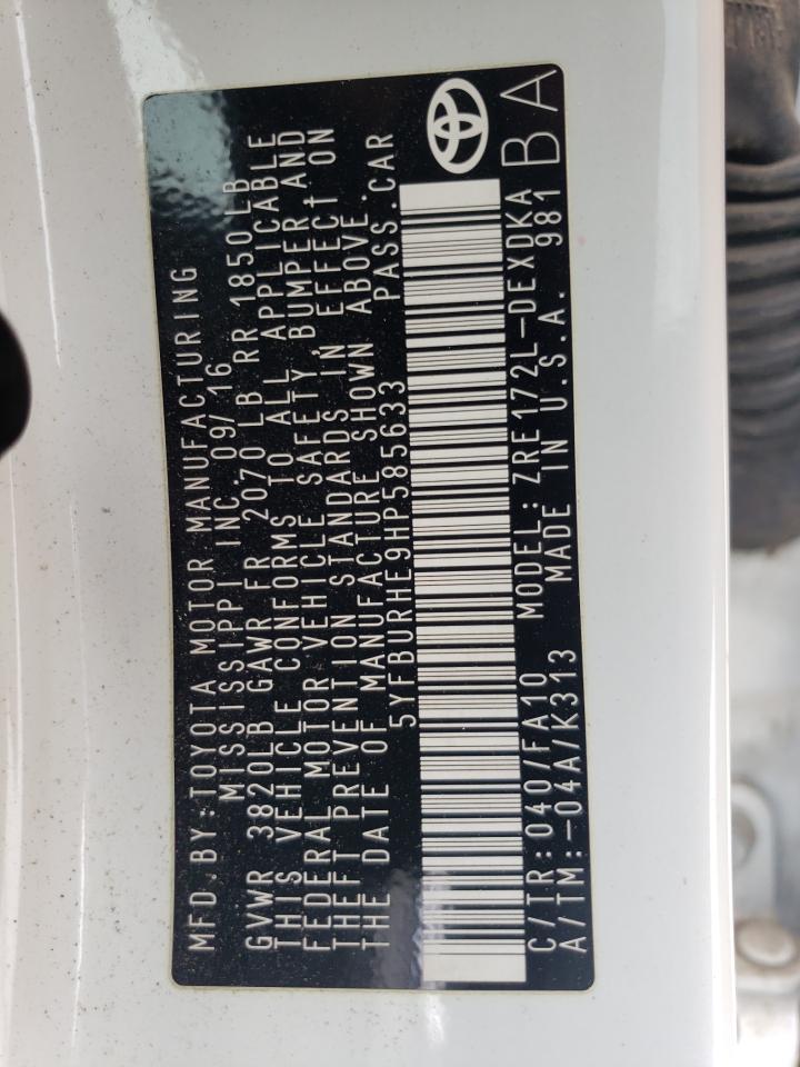 5YFBURHE9HP585633 2017 Toyota Corolla L