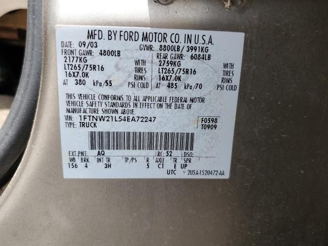 2004 Ford F250 Super Duty VIN: 1FTNW21L54EA72247 Lot: 55733234