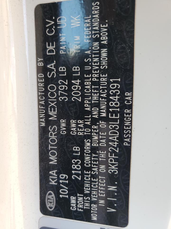 3KPF24AD3LE184391 2020 Kia Forte Fe