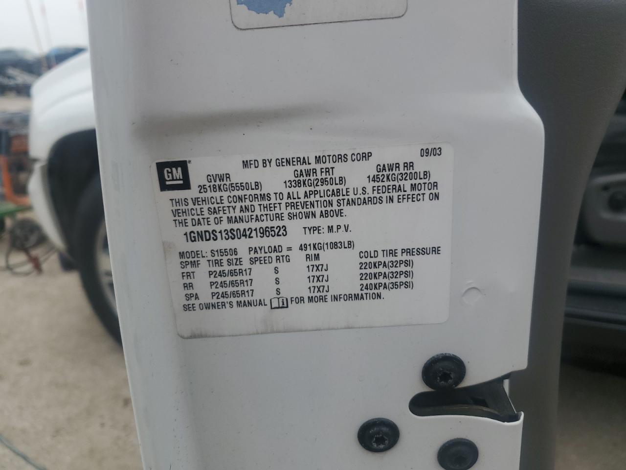 1GNDS13S042196523 2004 Chevrolet Trailblazer Ls