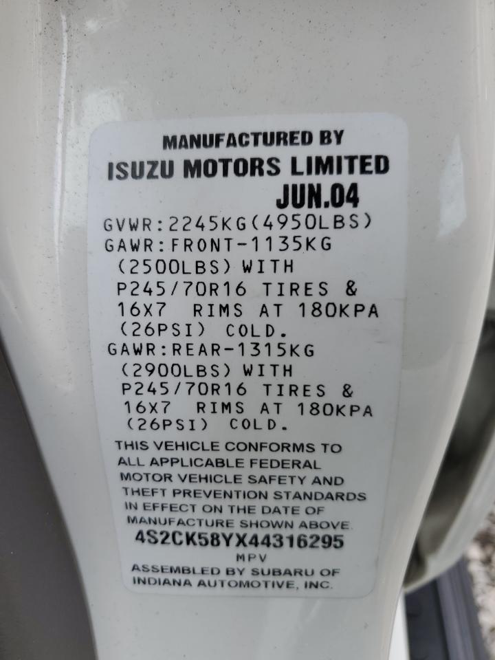 4S2CK58YX44316295 2004 Isuzu Rodeo S