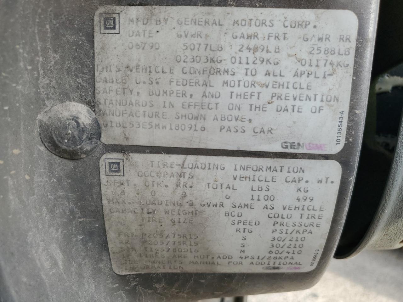 1G1BL53E5MW180916 1991 Chevrolet Caprice