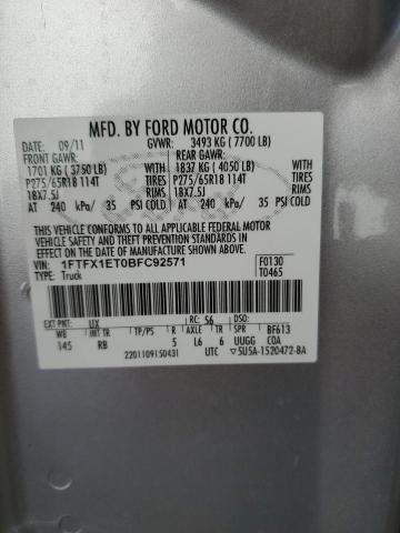 2011 Ford F150 Super Cab VIN: 1FTFX1ET0BFC92571 Lot: 52286004
