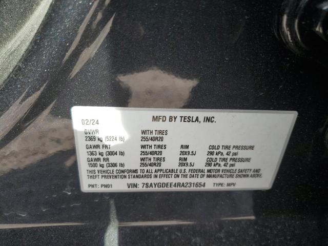 2024 Tesla Model Y VIN: 7SAYGDEE4RA231654 Lot: 55834014