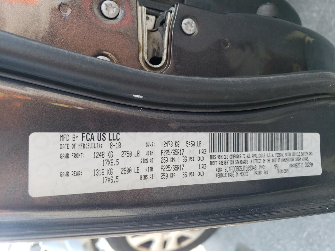 3C4PDCBG5JT509343 2018 Dodge Journey Sxt