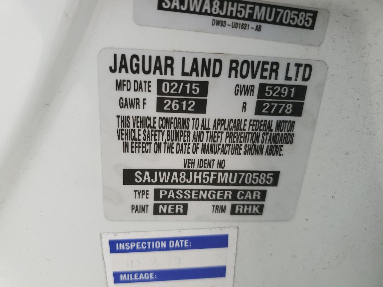 SAJWA8JH5FMU70585 2015 Jaguar Xf R+Speed