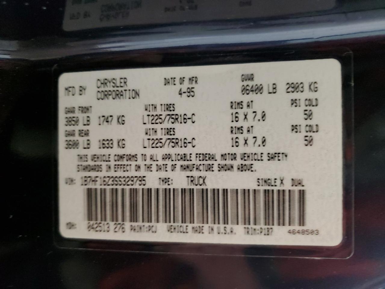 1B7HF16Z3SS329795 1995 Dodge Ram 1500