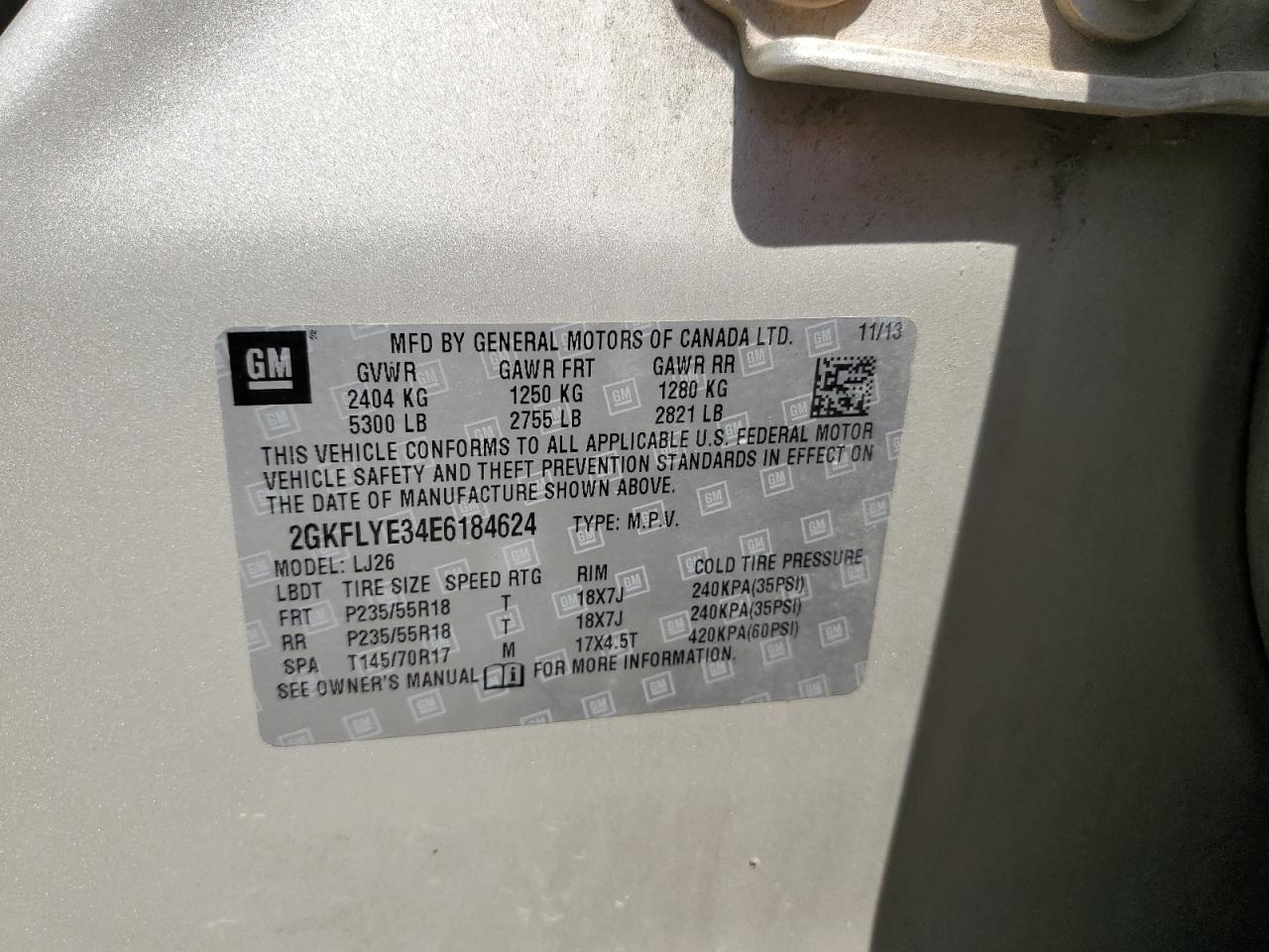 2GKFLYE34E6184624 2014 GMC Terrain Slt