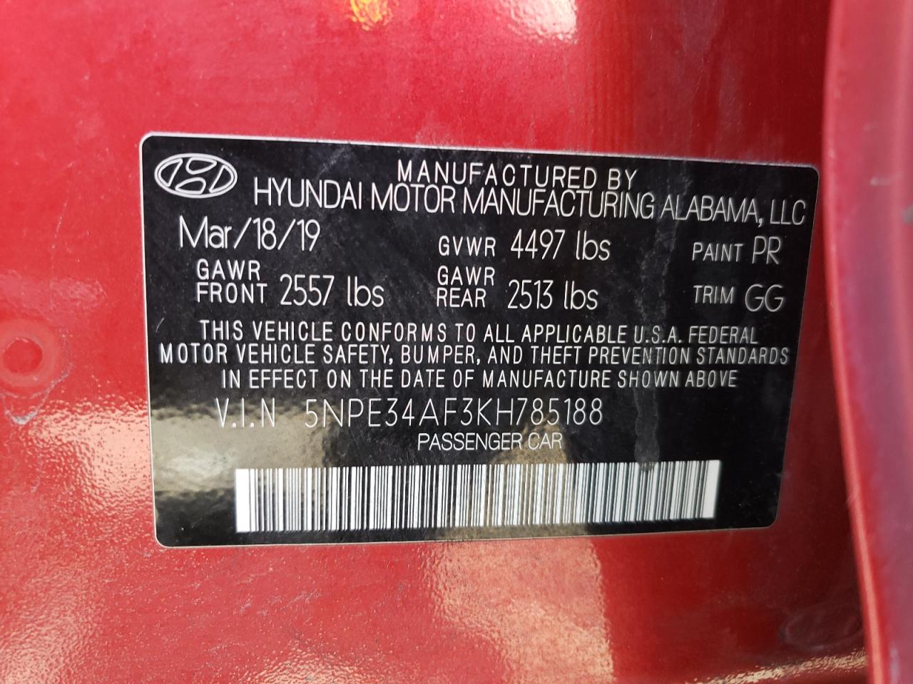 5NPE34AF3KH785188 2019 Hyundai Sonata Limited