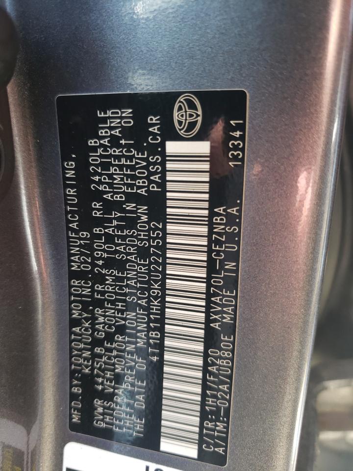 4T1B11HK9KU227552 2019 Toyota Camry L