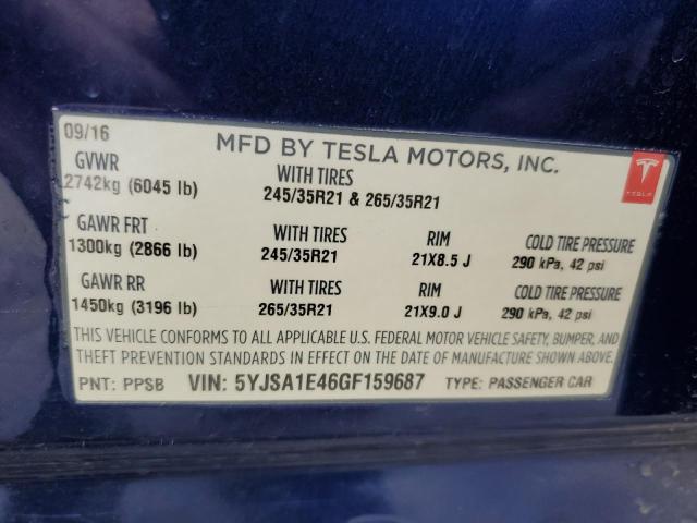 2016 Tesla Model S VIN: 5YJSA1E46GF159687 Lot: 54647834