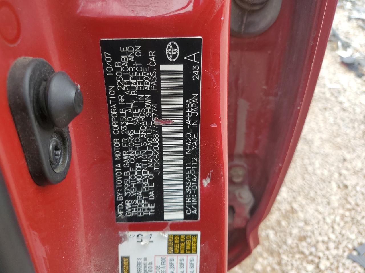 JTDKB20U887715774 2008 Toyota Prius