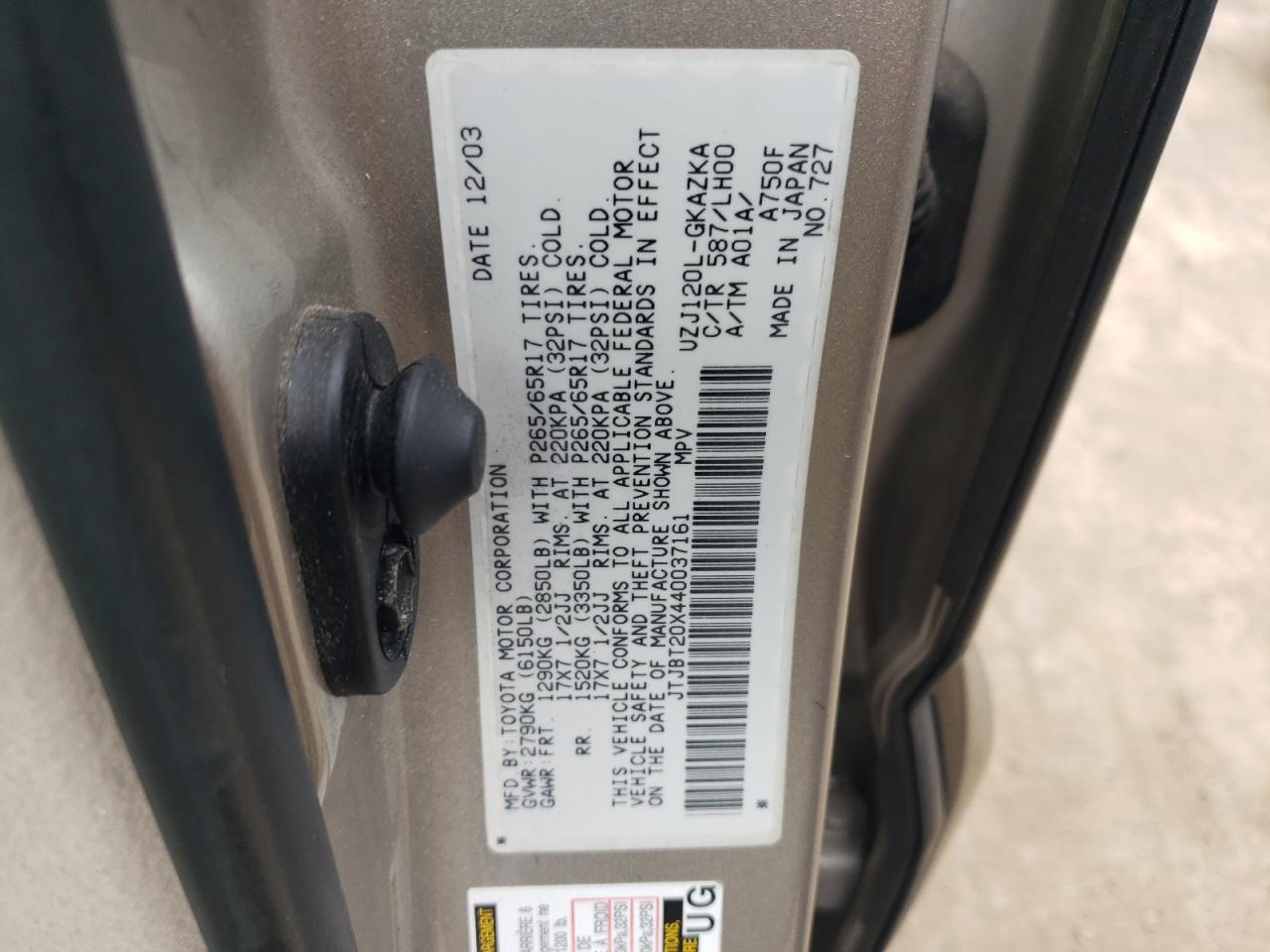 JTJBT20X440037161 2004 Lexus Gx 470