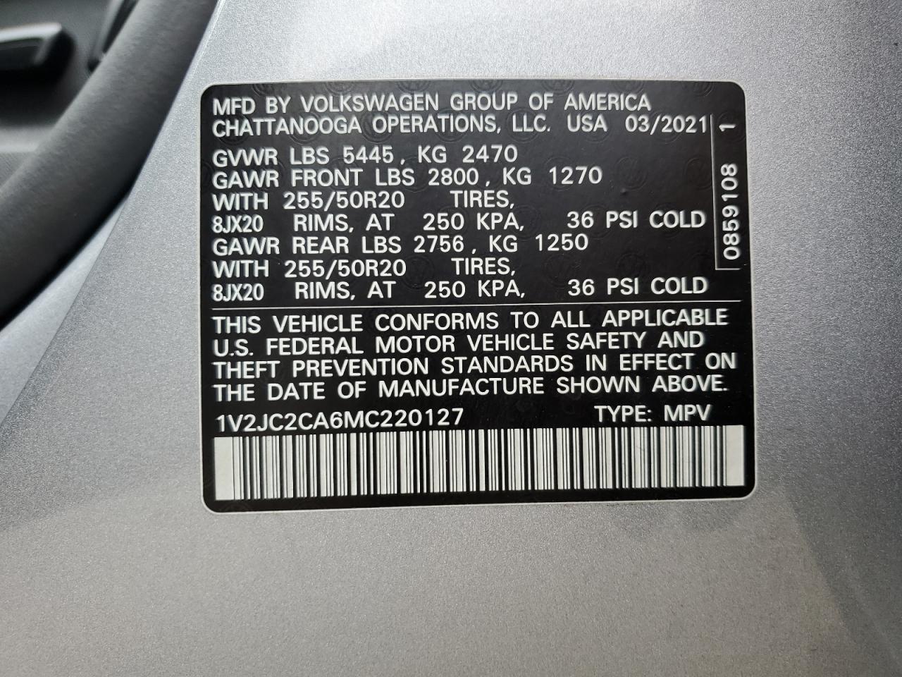 1V2JC2CA6MC220127 2021 Volkswagen Atlas Cross Sport Se