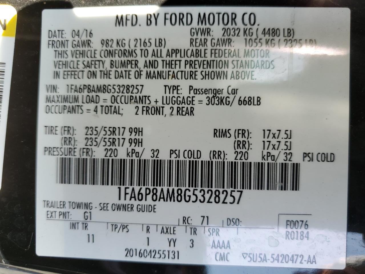 1FA6P8AM8G5328257 2016 Ford Mustang