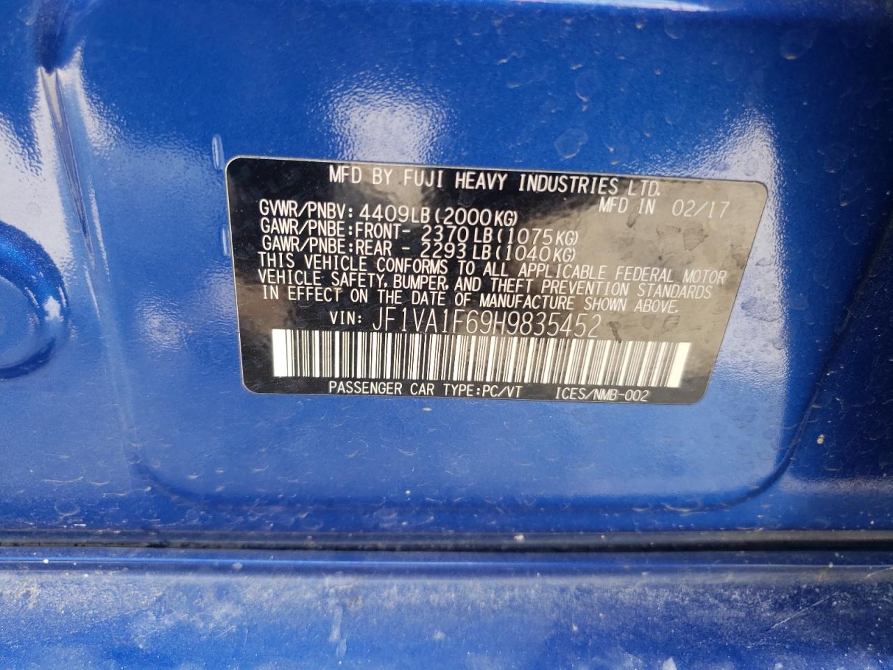 JF1VA1F69H9835452 2017 Subaru Wrx Premium