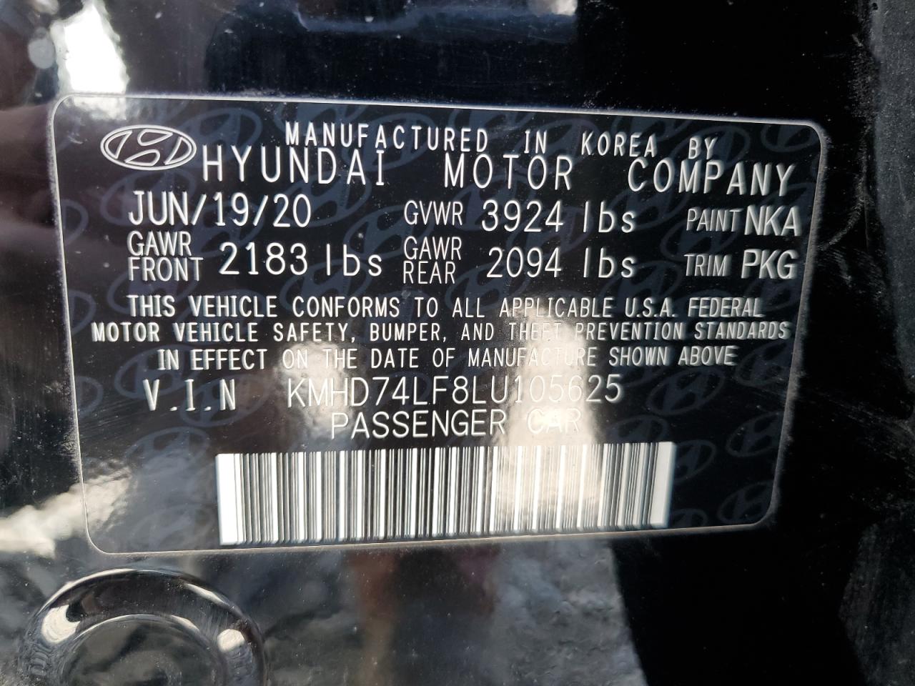 KMHD74LF8LU105625 2020 Hyundai Elantra Se