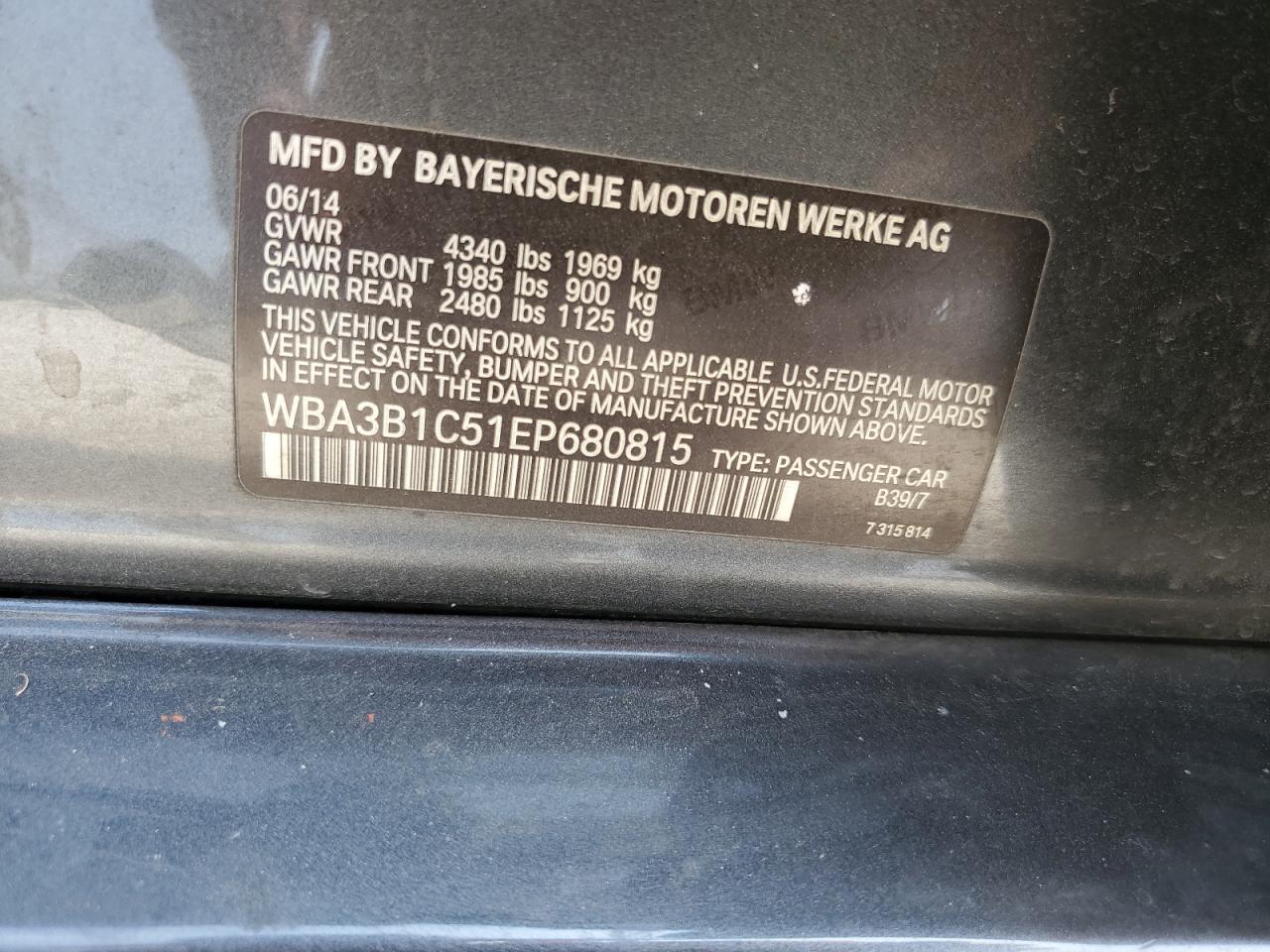 WBA3B1C51EP680815 2014 BMW 320 I