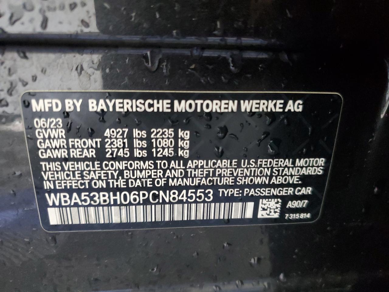 WBA53BH06PCN84553 2023 BMW 530 I