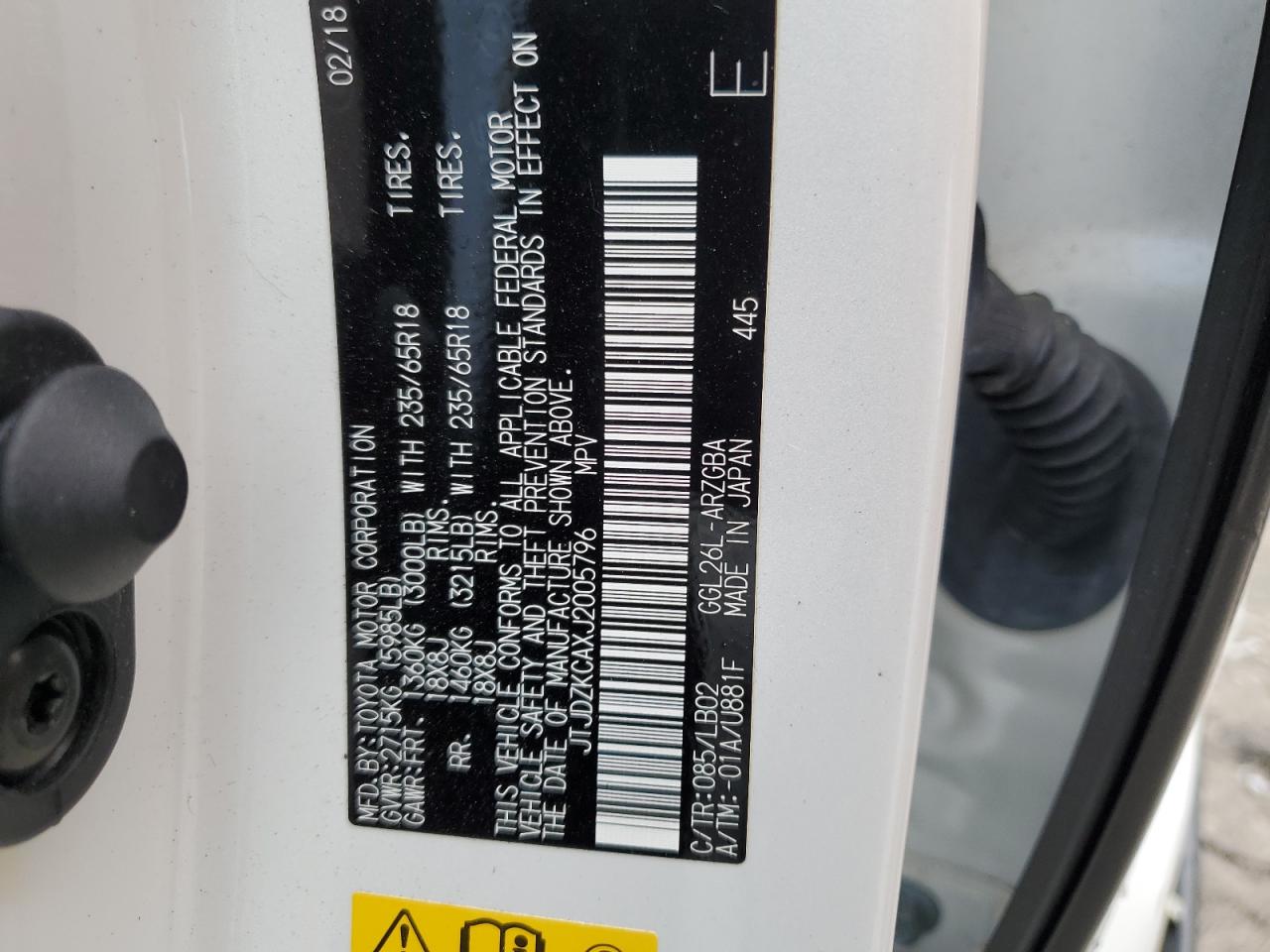 JTJDZKCAXJ2005796 2018 Lexus Rx 350 L