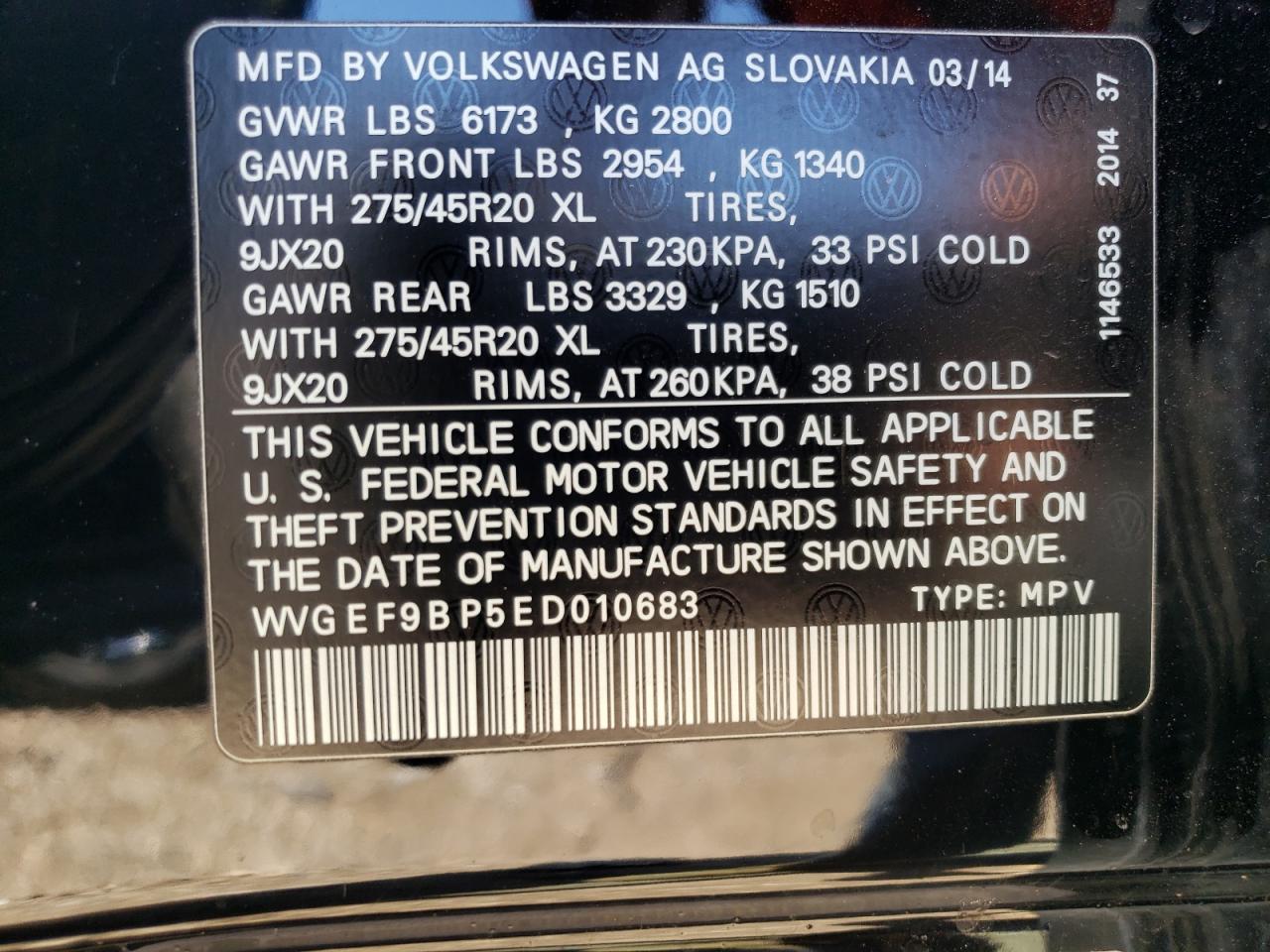 WVGEF9BP5ED010683 2014 Volkswagen Touareg V6