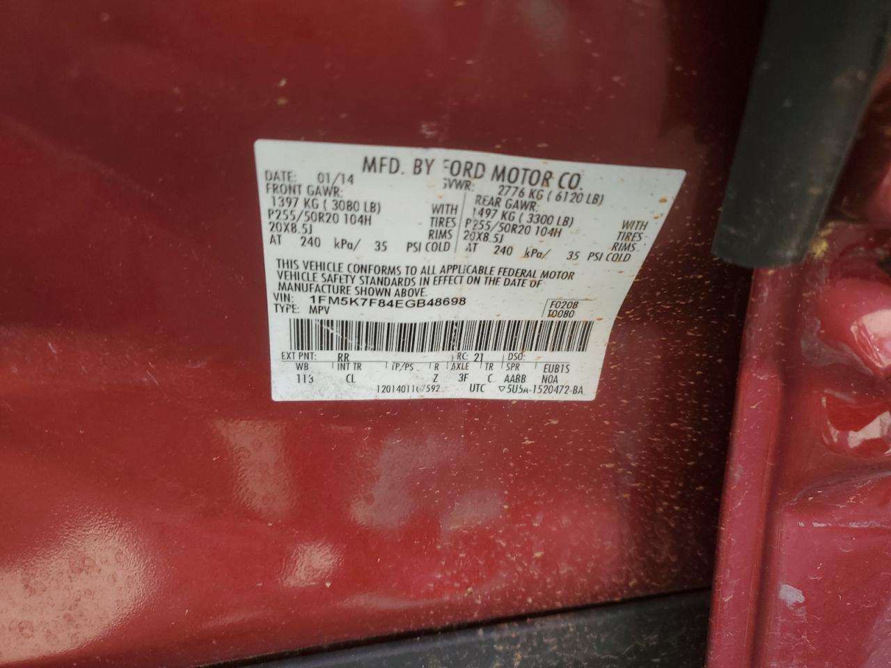 1FM5K7F84EGB48698 2014 Ford Explorer Limited