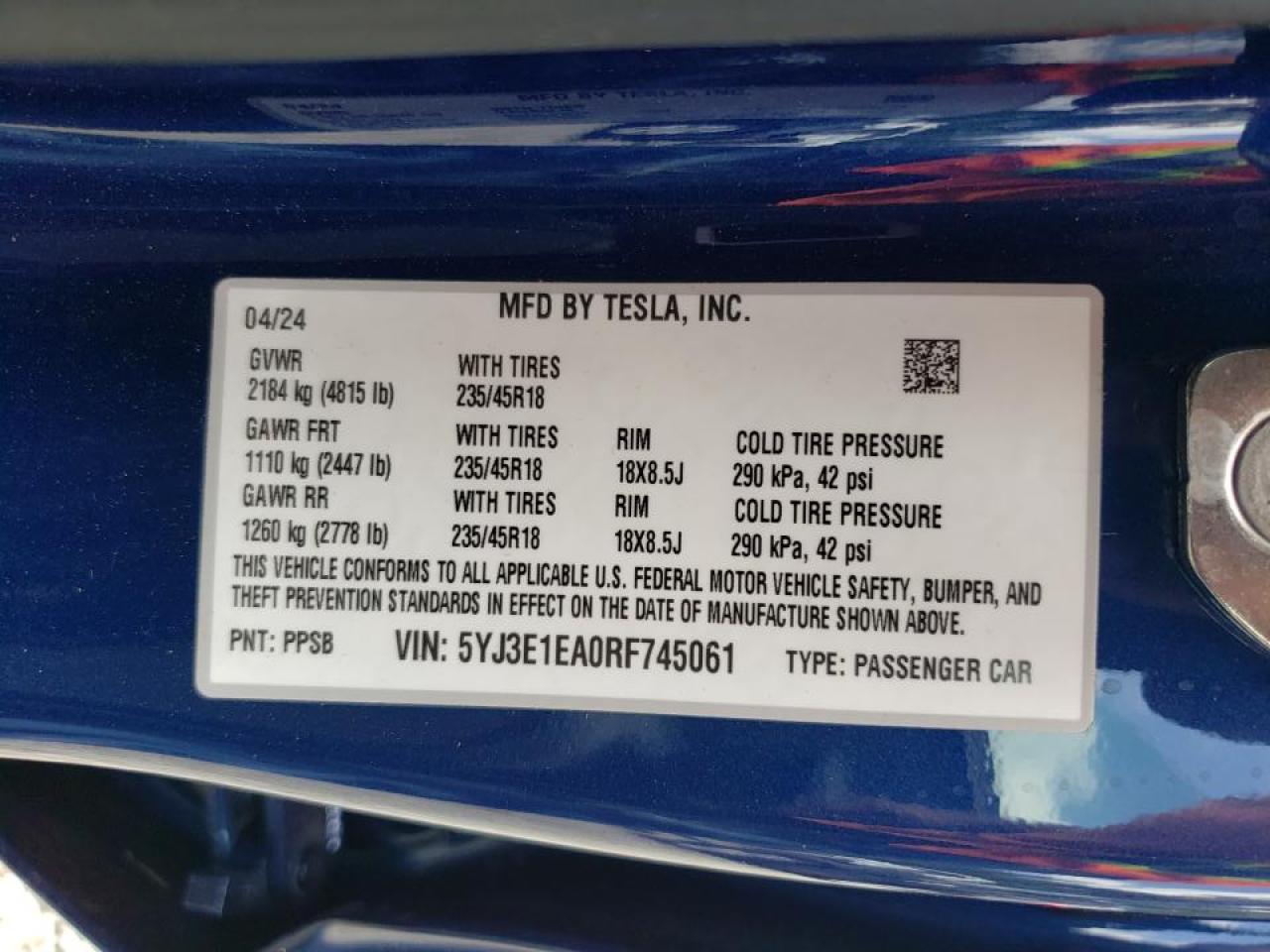 5YJ3E1EA0RF745061 2024 Tesla Model 3