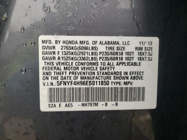 2014 Honda Pilot Touring VIN: 5FNYF4H96EB011850 Lot: 54887674