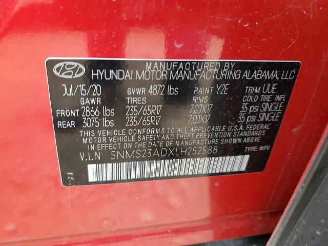 2020 Hyundai Santa Fe Se VIN: 5NMS23ADXLH252588 Lot: 55484054