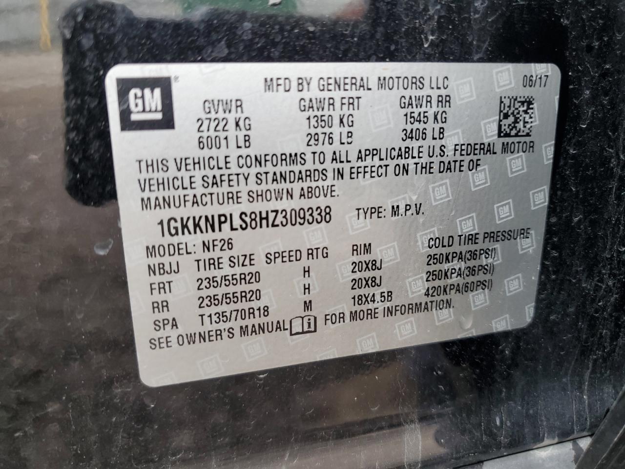 1GKKNPLS8HZ309338 2017 GMC Acadia Denali