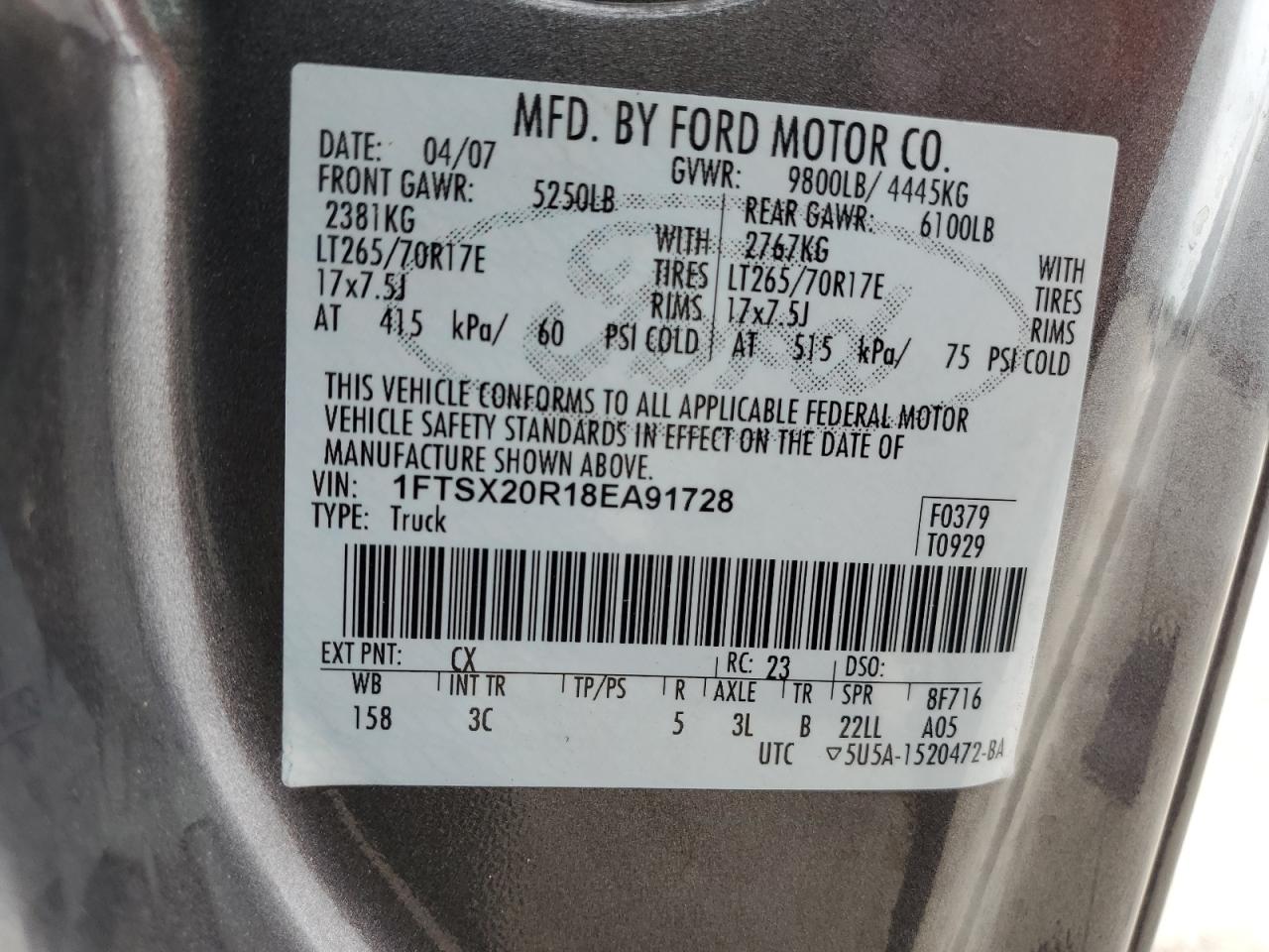 1FTSX20R18EA91728 2008 Ford F250 Super Duty