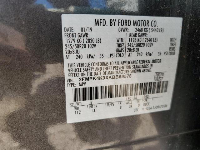 2019 Ford Edge Titanium VIN: 2FMPK4K9XKBB69578 Lot: 57014964