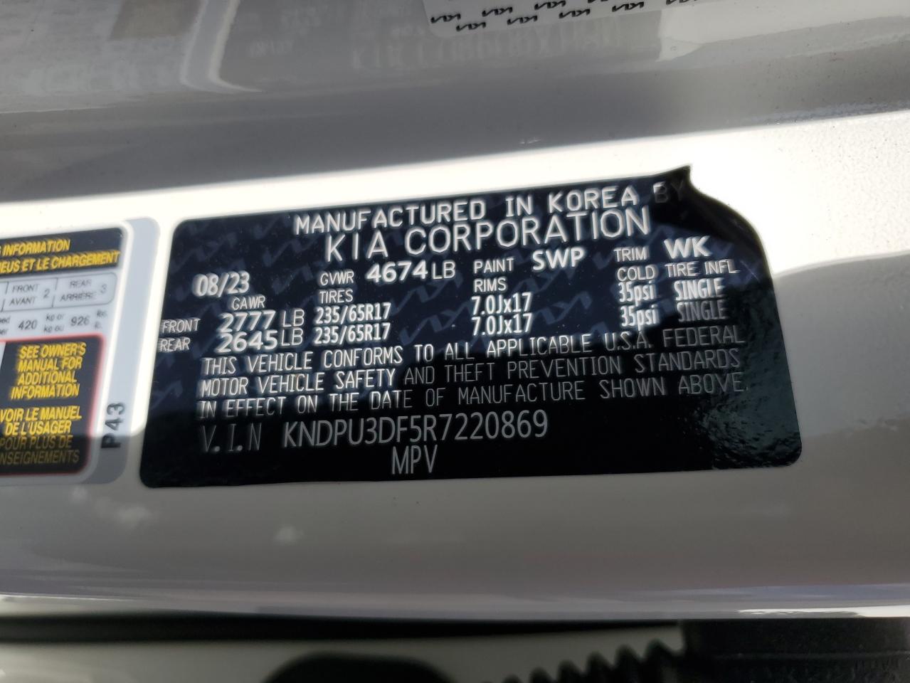 KNDPU3DF5R7220869 2024 Kia Sportage Lx