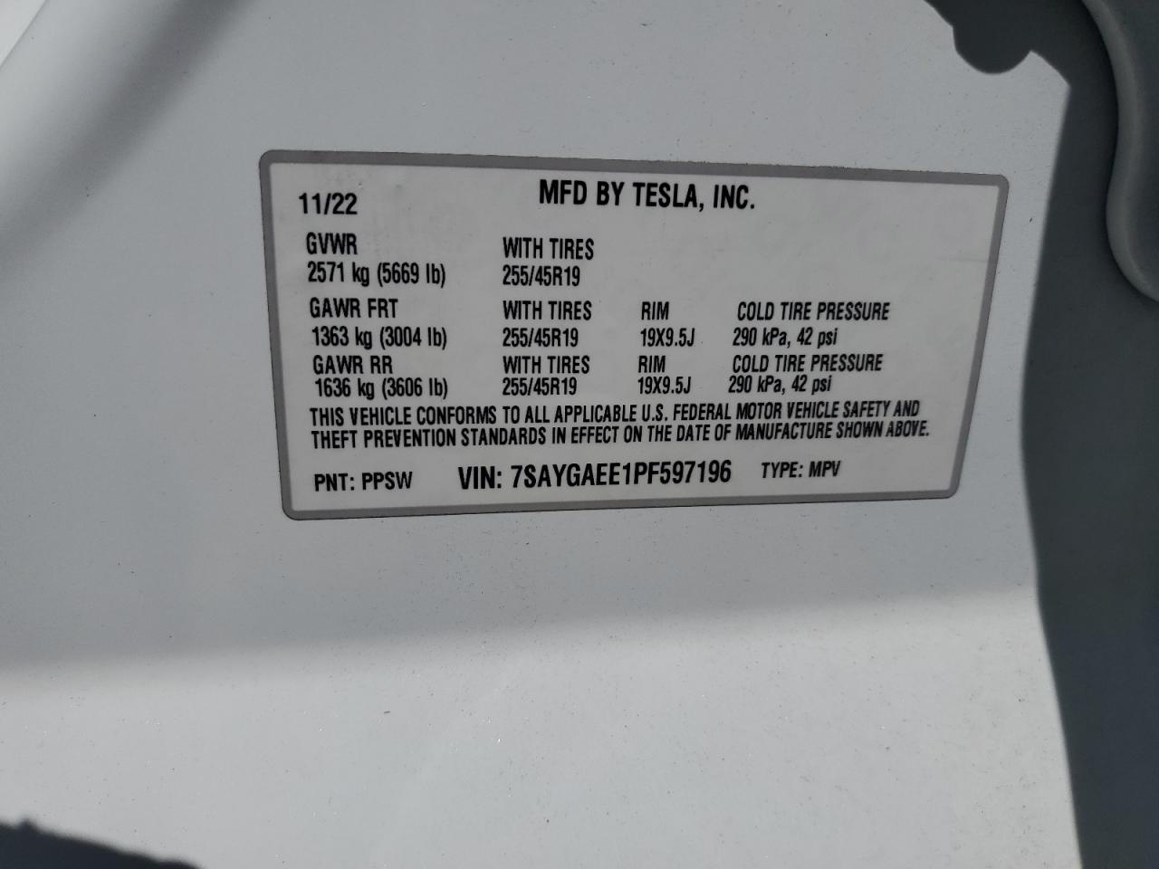 7SAYGAEE1PF597196 2023 Tesla Model Y