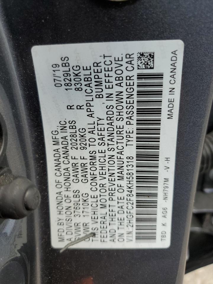 2HGFC2F84KH581318 2019 Honda Civic Sport