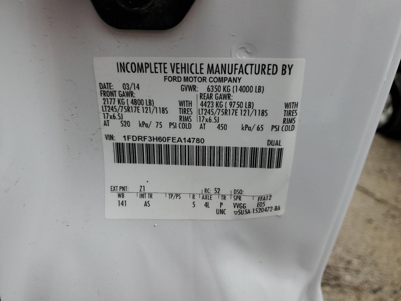 1FDRF3H60FEA14780 2015 Ford F350 Super Duty