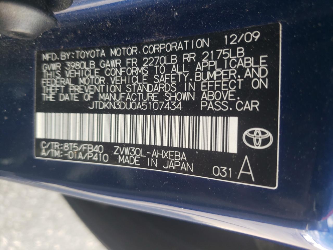 JTDKN3DU0A5107434 2010 Toyota Prius