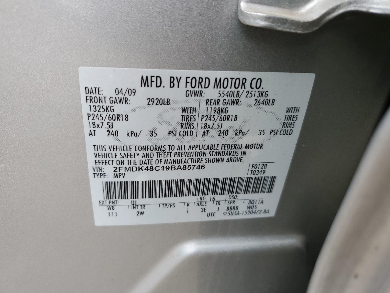 2FMDK48C19BA85746 2009 Ford Edge Sel