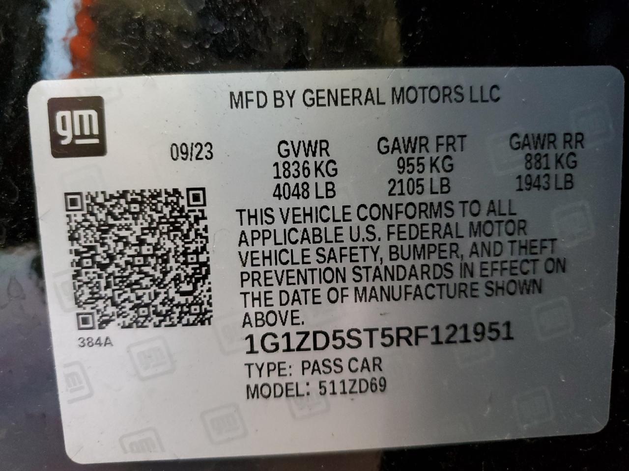 1G1ZD5ST5RF121951 2024 Chevrolet Malibu Lt